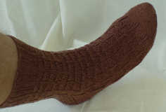 Stalwart Sock in men;s large size, knitted in Louet Merlin color Sandalwood