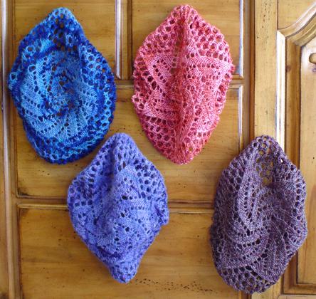 Lace Doily Berets in 4 colors that Spinning Bunny dyes