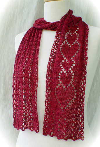 HeartStrings Thinking of You Scarf -- 
Say I'm thinking of you with a hand knit scarf of lace hearts. Simple and quick to knit on just 29 stitches.