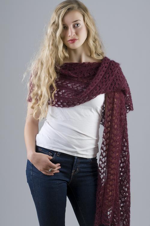 Lace Starlight Stole showcasing Tilli Tomas Symphony Kid Lace with Beads & Glitter color Black Cherry