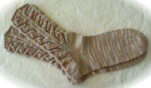 Beaded Swirls Socks in Lorna's Laces Shepherd Sock color Aslan.