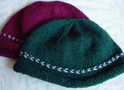 2 Norwegian Braid Hats in burgundy and hunter green