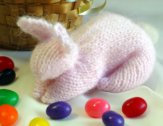 Bunny from a square: Make a bunny from a knitted swatch. It's almost as clever as pulling a rabbit out of a hat!