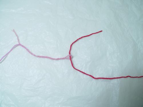 Take the second yarn and pass it through the loop in the first yarn.
