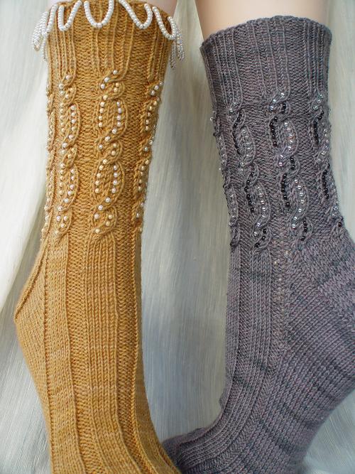 Daylight and Shadows Beaded Cable Socks