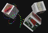 HeartStrings 3D animated tumbling cubes screensaver featuring a sampling of winter holiday-themed pattern designs in the Jackie E-S Design Collections