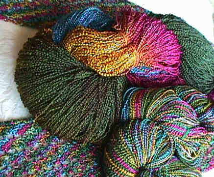 viewing yarn colors as a dyed skein, rewound skein, and as knitted