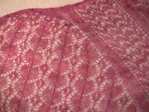 Details of All-Over Lace Faroese Shawl in handspun lace weight yarn
